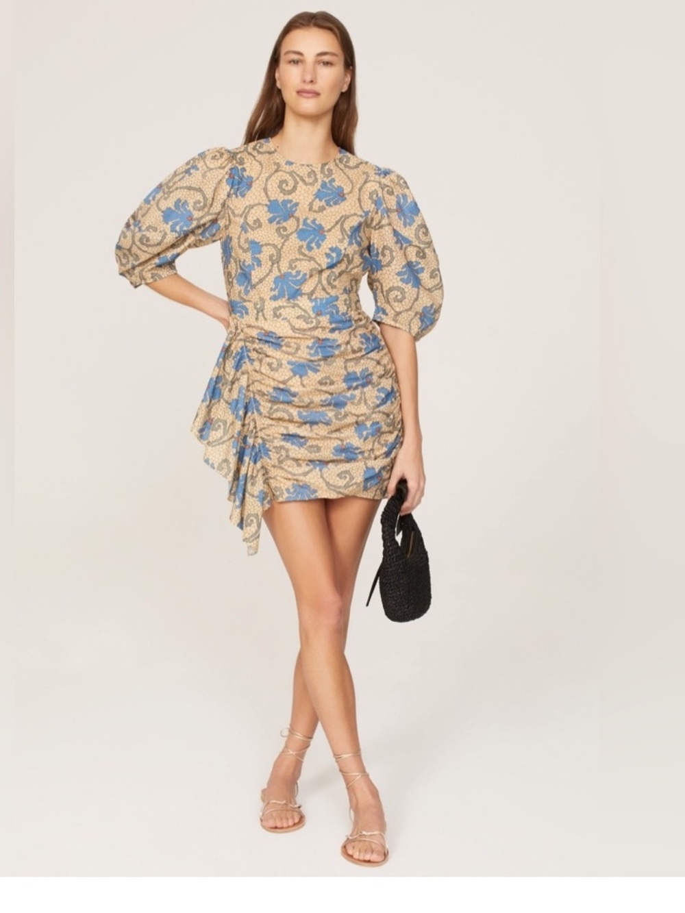 RHODE Blue & Cream Mosaic Blossom Mini Dress, Size 10